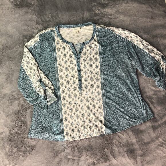 Style & Co Plus Size 3X Peasant Boho Top V Neck Roll Tab Stretch Paisley Popover - Picture 9 of 9